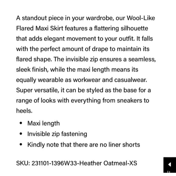 OGL Heather Oatmeal Wool-Like Flared Maxi Skirt CashSoft Size Small NWT XS $79 - Picture 5 of 11